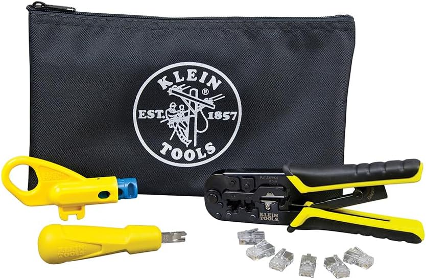 Klein Tools VDV026-212 Coax Installation Kit with Crimp Tool, Cable Cutter, Stripper and F connectors with Storage Bag