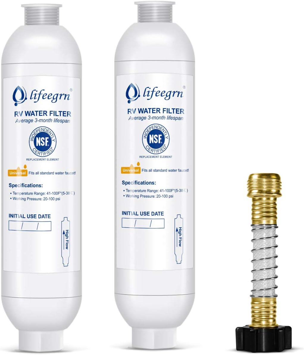 lifeegrn RV Water Filter with Hose Protector,Inline Water Filter,Reduces Bad Taste,Odors,Chlorine and Sediment in Drinking Water,White(2 Packs): Automotive