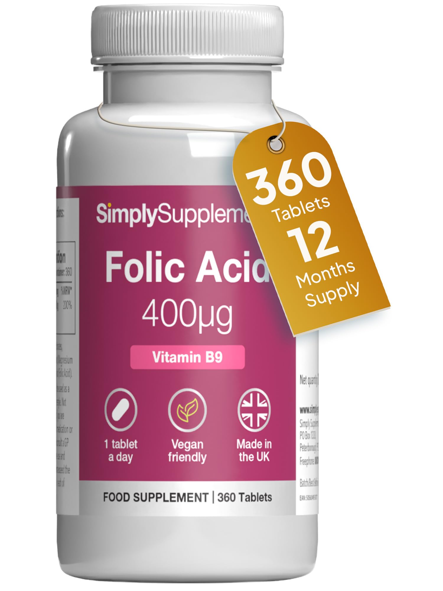 Sponsored Ad – Folic Acid 400µg (Vitamin B9) | Supports Maternal Folate Status | Suitable for Vegans & Vegetarians | 360 Tablets = 12 Months' Supply | Pregnancy Care | Manufactured in The UK