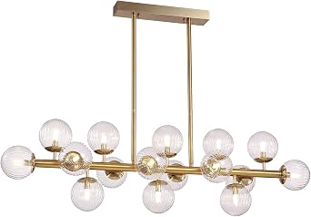 Siljoy Modern Bubble Glass Chandelier Gold Semi Flush Clear Glass Pendant Light for Living Room Dining Room Kitchen Island Length 49 Inch