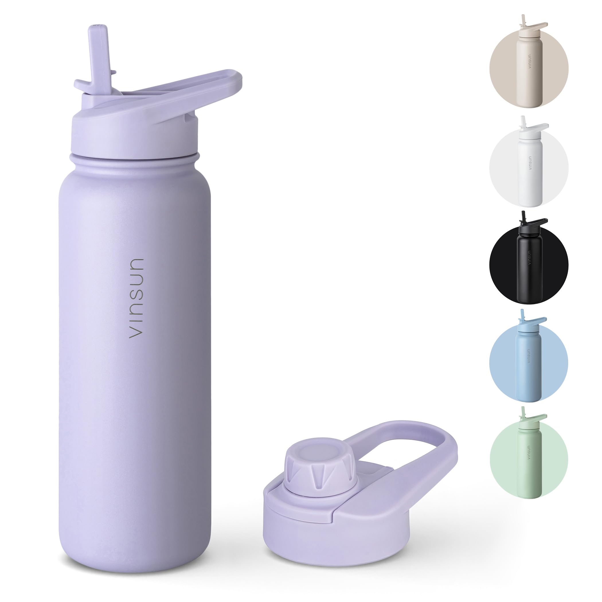 Vinsun Trinkflasche Edelstahl lila 750ml - Strohhalm, Trinköffnung - auslaufsicher, Kohlensäure geeignet, BPA frei - Thermosflasche Sport, Outdoor, Schule, Uni, Fahrrad, Wandern, Gym