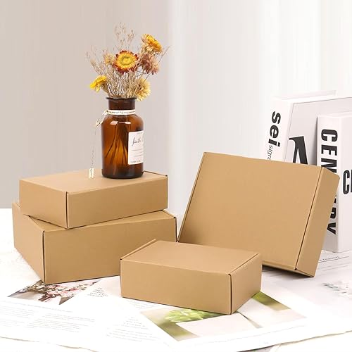 Miniatura 6 de Cajas de envío medianas de 10 x 8 x 2 pulgadas, paquete de 40 cajas de cartón corrugado marrón para embalar regalo de correo de pequeñas empresas