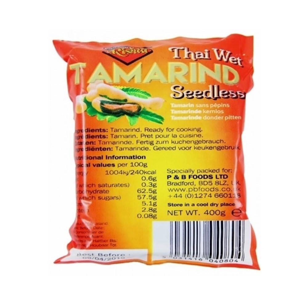 Pasta de tamarindo sin semillas, 454 g, bloque de fruta de tamarindo compacto 100% natural