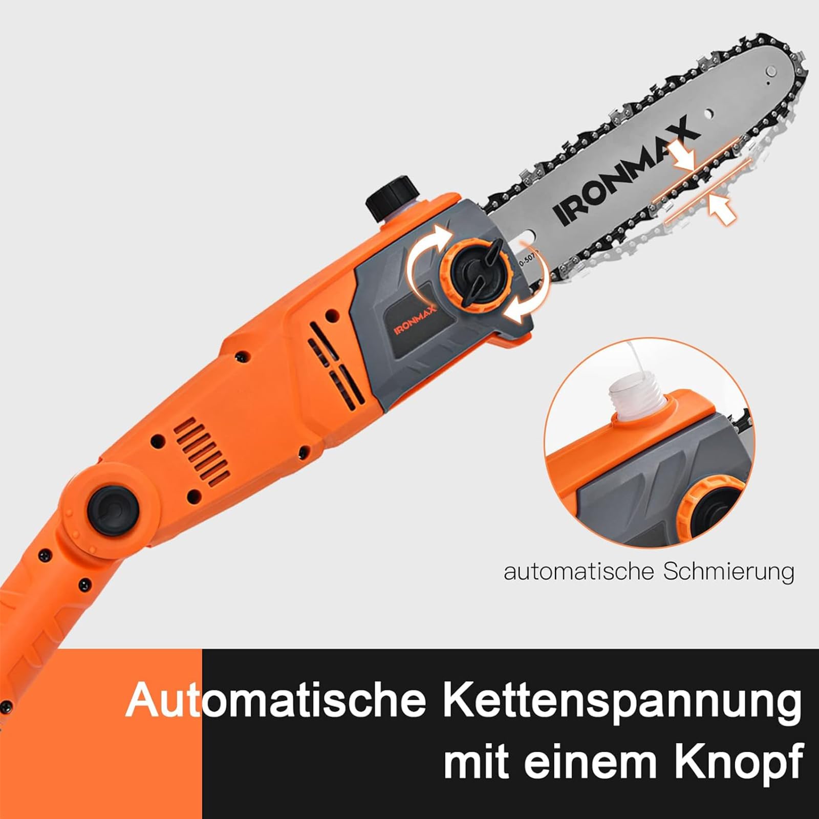 GOPLUS Elektro-Hochentaster, Teleskop Astsäge -750 W | mit abwinkelbarem Kopf | bis 286cm ausziehbar | 25 cm Schwertlänge | Kettengeschwindigkeit 11 m/s, Elektrische Kettensäge Profi-Astsäge Motorsäge