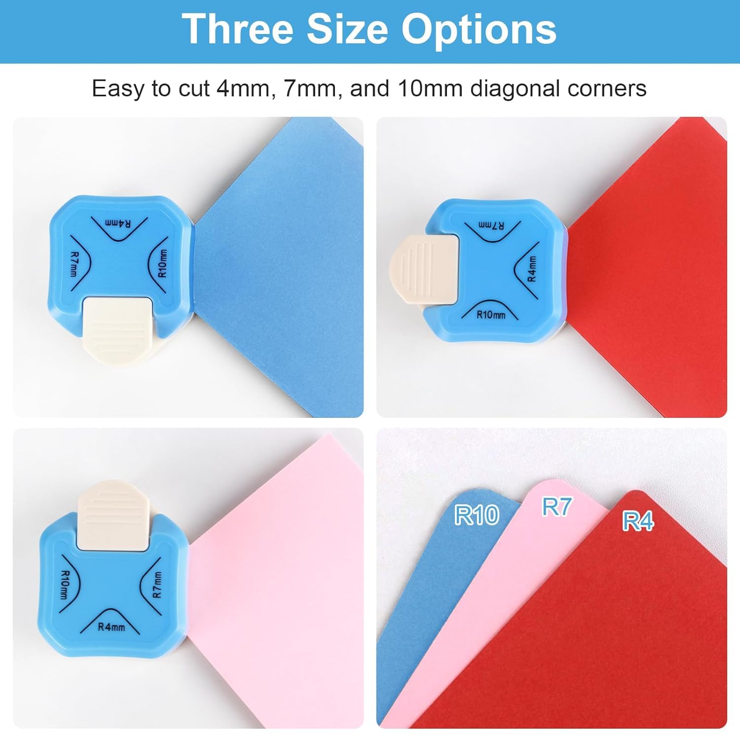 Pixora Paper Corner Rounder Punch, 3 in 1 Corner Cutter for Cardstock, R4mm R7mm R10mm Round Corners Cutter for Crafts, Card Making, Scrapbook Supplies, ABS Material with Sharp Blade 3