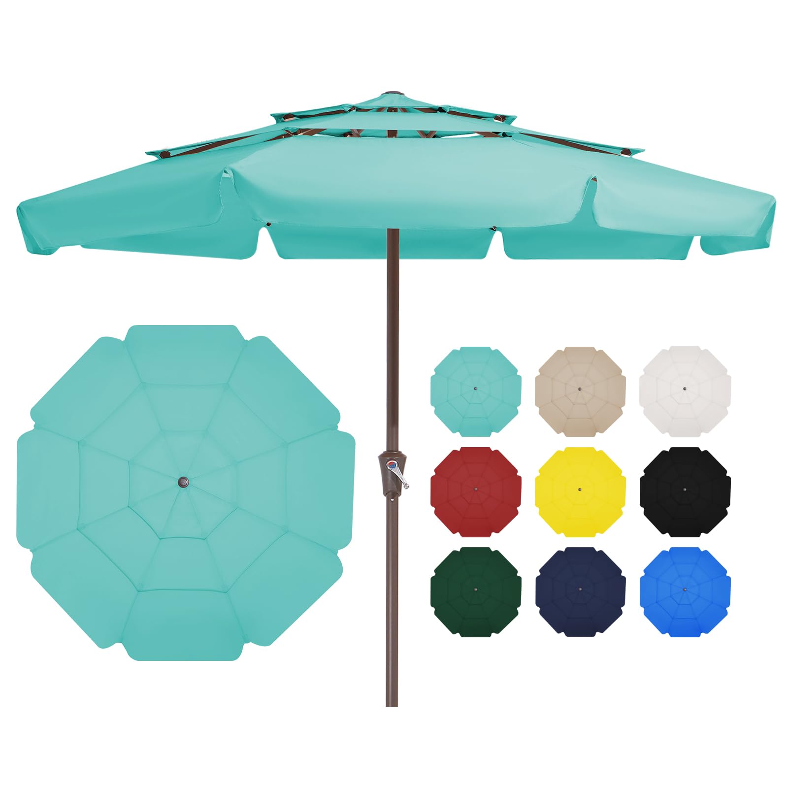 JEAREY 3-Tiers 11FT Patio Umbrellas Outdoor Large Market Umbrella With Crank Lift System No Tilt 8 Sturdy Ribs UV Protection Waterproof Sunproof Teal