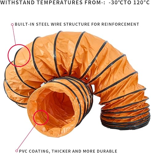 Miniatura 6 de Manguera flexible de conducto de 25 pies Manguera de conducto ignífuga de PVC con gancho en S y soporte de acero para ventilador de escape de 8