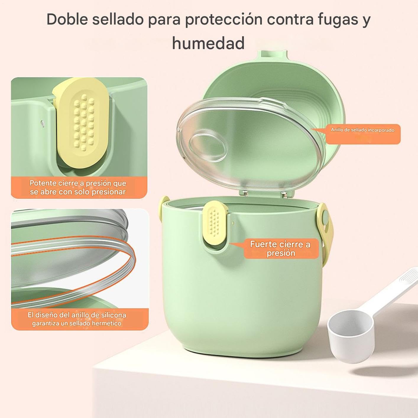Dispensador de Leche de Viaje Portátil - Dispensador para Harina de Arroz con Cuchara - Organizador para Viajes Guarderías Paseos en Cochecito Canguros Playas Avión Tren
