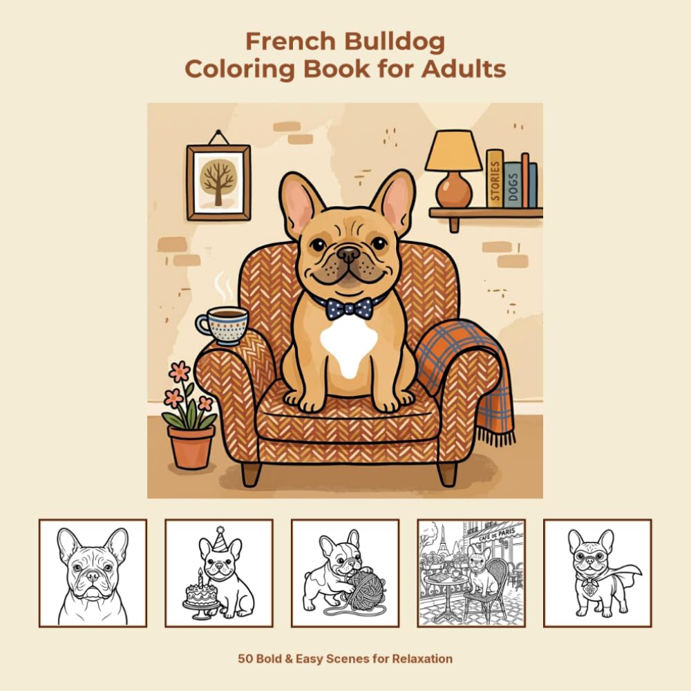 French Bulldog Coloring Book for Adults: 50 Bold & Easy Scenes for Relaxation | Perfect Gift for Frenchie Lovers and Dog Moms (Dog Lovers Coloring Collection)