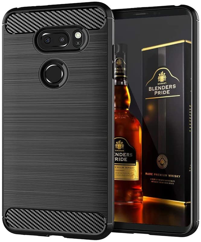 Image of NPRC Hybrid Ultra Slim Protective Case TPU Non-Slip Carbon Fiber Texture Shockproof Case Cover for Lg V30 - Black
