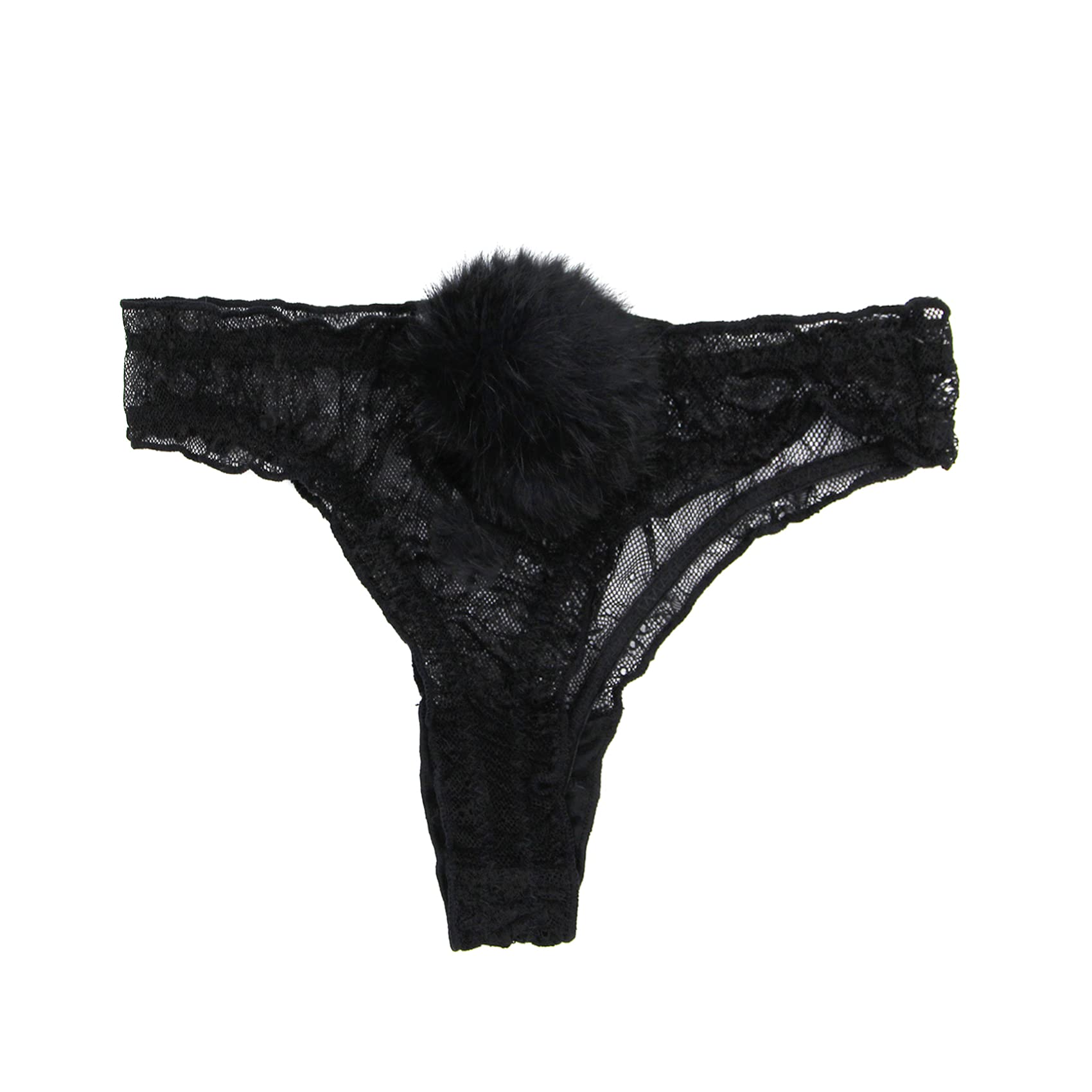 ANKOMINA Women Sexy Lace Panties Cute Fur Ball Rabbit Tail Transparent Seamless Underwear Low Rise G-String Thongs Lingerie