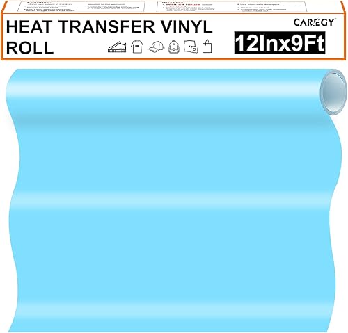 CAREGY Rollo de vinilo termotransferible HTV 12 x 9 pies azul claro