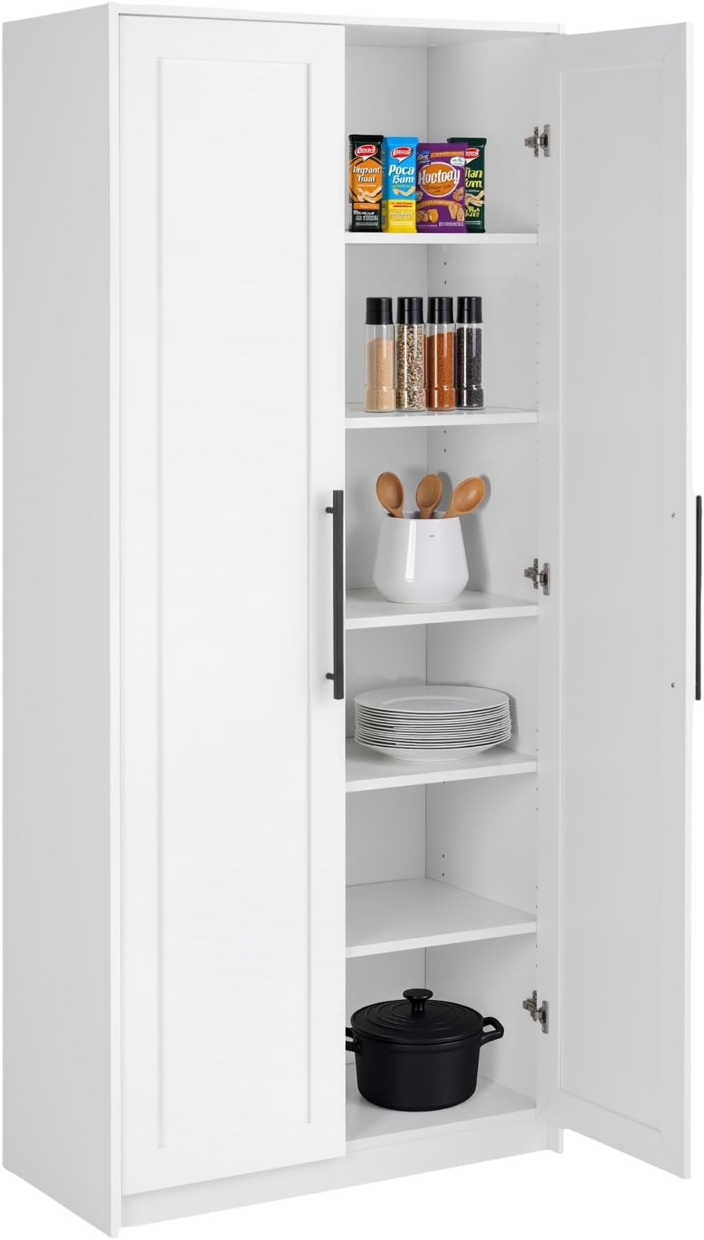 Elite Premium Home Storage Cabinet with Doors and Shelves, White Storage Cabinet with 5 Shelves for Kitchen, Bathroom 16" D x 32" W x 72" H