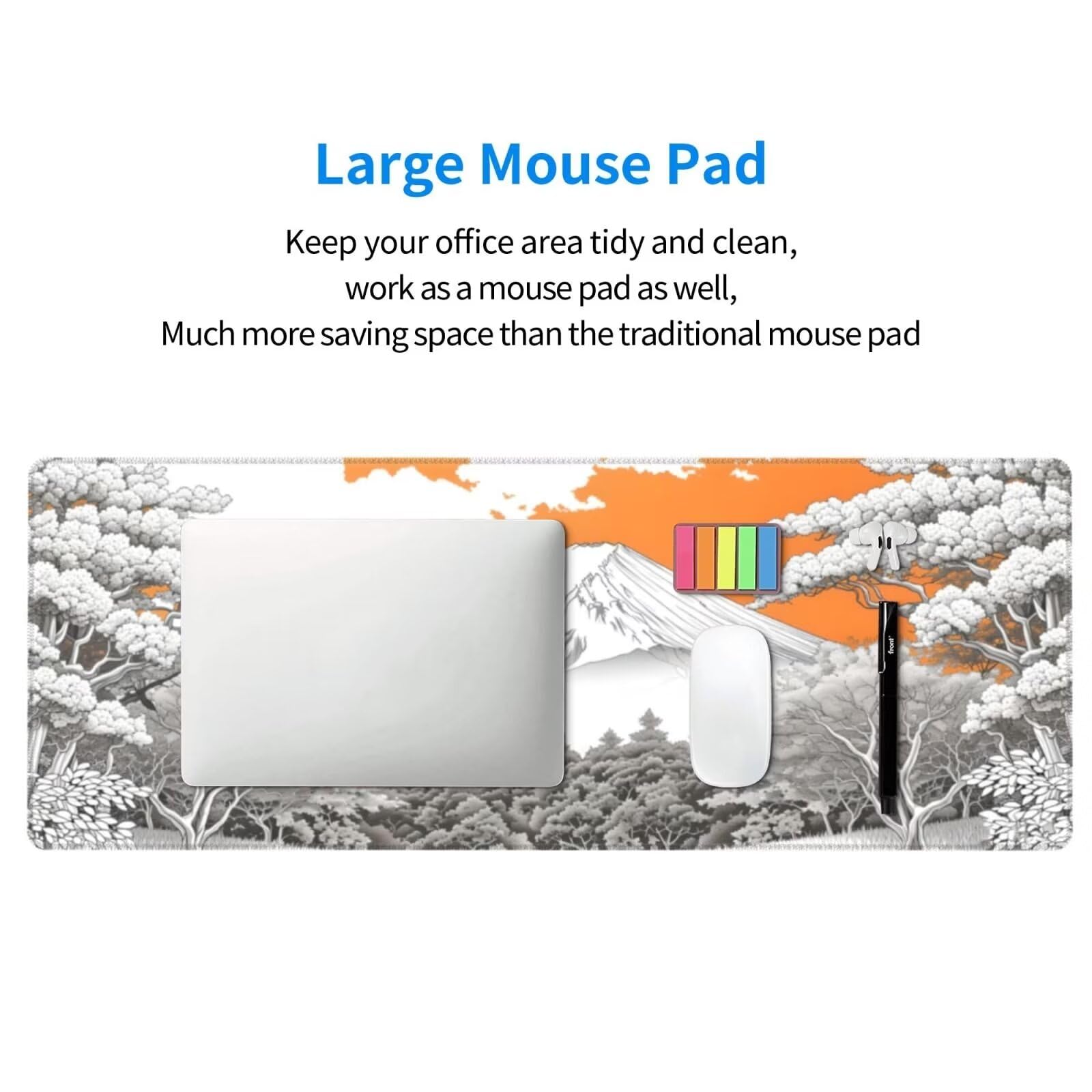 Tappetino Mouse, Tappetino Mouse Gaming Grande XXL 1500x800x3mm Tappetino Scrivania Mouse Pad, Base in Gomma Antiscivolo, Bordi Cuciti,Lavabile, Mousepad per Ufficio e Gaming (Fuji) R-190