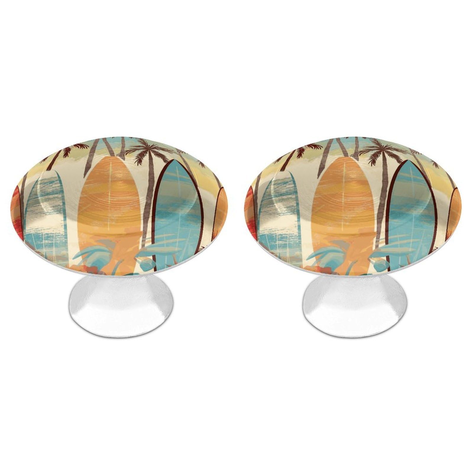 FekiLoot Surfboard Palm Tree Cabinet Knobs Personality Stainless Steel Round Drawer Handles Circle Modern Cabinet Handles Drawer Knobs for Kitchen Dresser Bathroom Cupboard Furniture