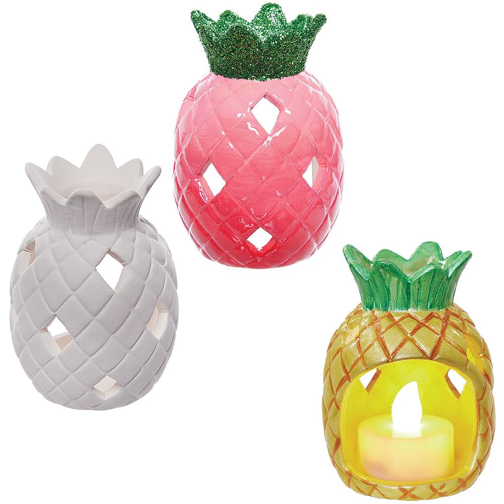 Baker Ross VC153 Pineapple Ceramic Tealight Holders - Pack of 2, Paint-Your-Own Pineapple Candle Holders