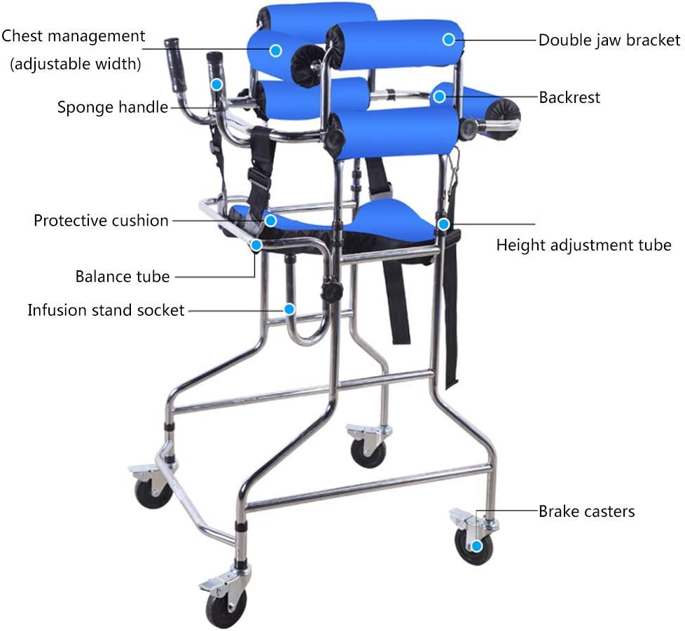 HTLLT Walking Aid Medical Instruments Walker Foldable Adult with Brake Function and 4-Wheel Drop-Proof Height-Adjustable Double-Squat Under-Supporting Walking Frame for Elderly and Disabled,84 Rounds : Health & Household