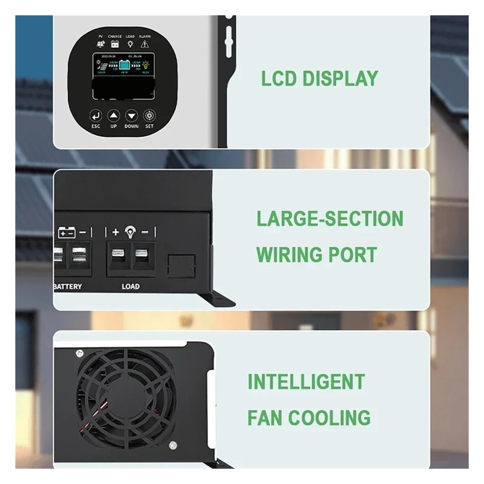 Controlador Solar, Controlador de carga solar MPPT versión 40A 60A Pantalla LCD Almacenamiento energía doméstica Control Cargador(60A)