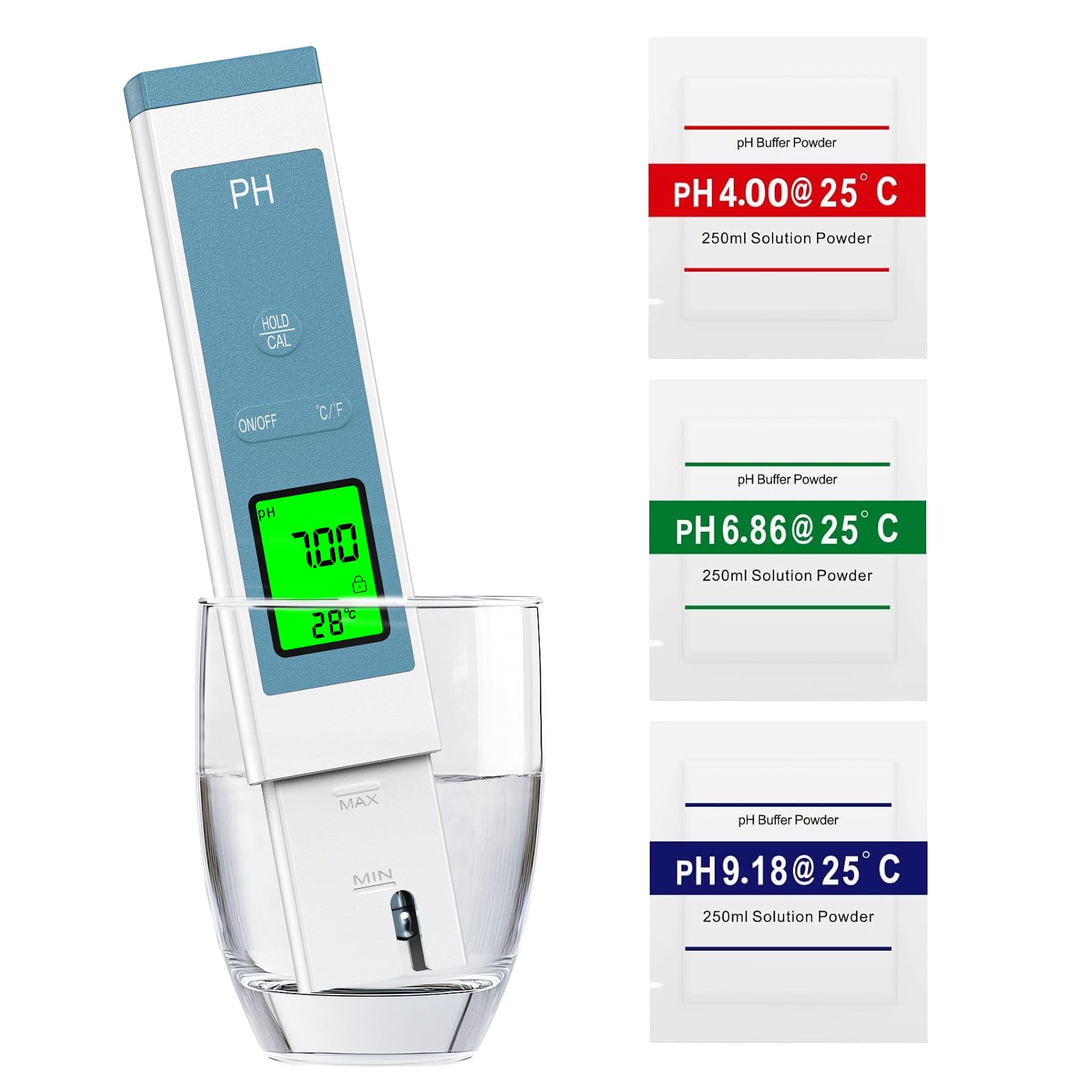Medidor pH, Medidor de pH Digital de Calidad del Agua, Probador Multifuncional Medidor ph Piscina con Pantalla LCD Retroiluminada para Acuario, Plantas Hidropónicas, Piscina, Agua Potable