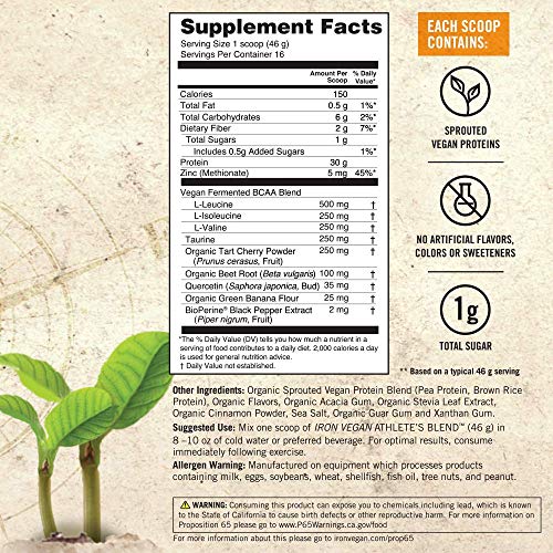 Jamieson Iron Vegan Athlete’s Blend Plant Based Protein Powder (22g