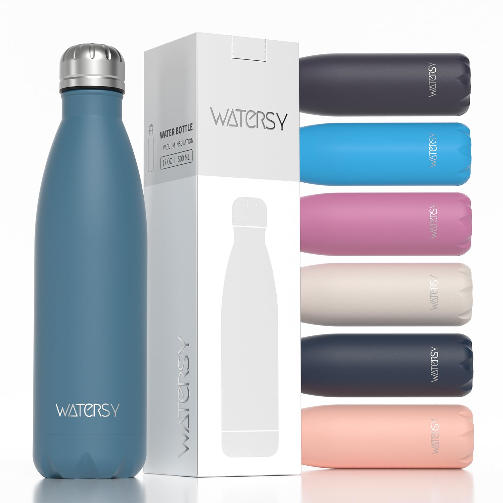 WATERSY Trinkflasche Edelstahl 500 ml, Thermosflasche BPA-Frei Thermo Trinkflaschen Kalt&Warm Auslaufsicher Metall，Wasserflasche Doppelwandig Sport für Gym, Fahrrad, Sprudel