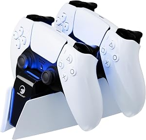 Ps5 Controller Charging Station,Ps5 Charging Station with Fast Switch Dock AC Adapter,DualSense Controller Station ps5 Stand,PlayStation 5 Accessories Dock with LED Charging Display HONCAM-White