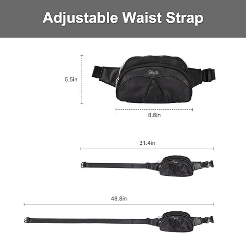 Miniatura 5 de Riñonera para cinturón Riñoneras impermeables en todas partes con correa ajustable para viajes, Negro -