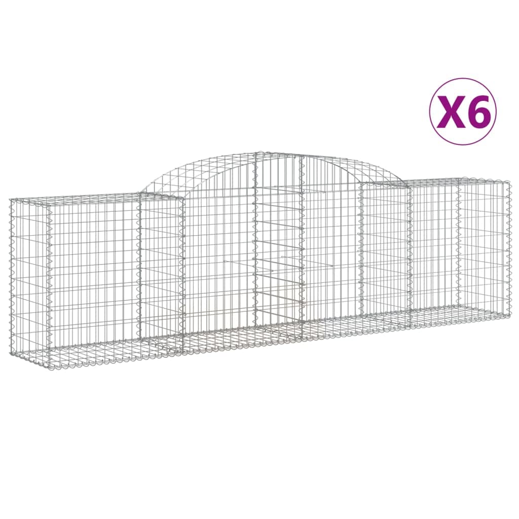 Kosze gabionowe 6 sztuk 300 x 50 x 80 / 100 cm ocynkowane żelazo, dekoracyjne bariery dźwiękochłonne do ogrodu ze wzmocnionymi haczykami i oczkami 5 x 10 cm