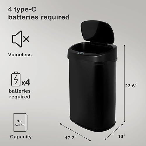 Miniatura 5 de Basurero de cocina automático de 13 galones con tapa y sensor de movimiento para cocina, oficina, dormitorio, baño, sala de estar, papelera