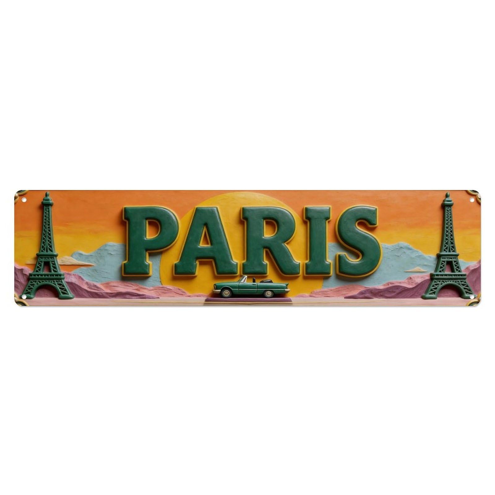 Paris France Clay Relief Plaque Metal Tin Sign