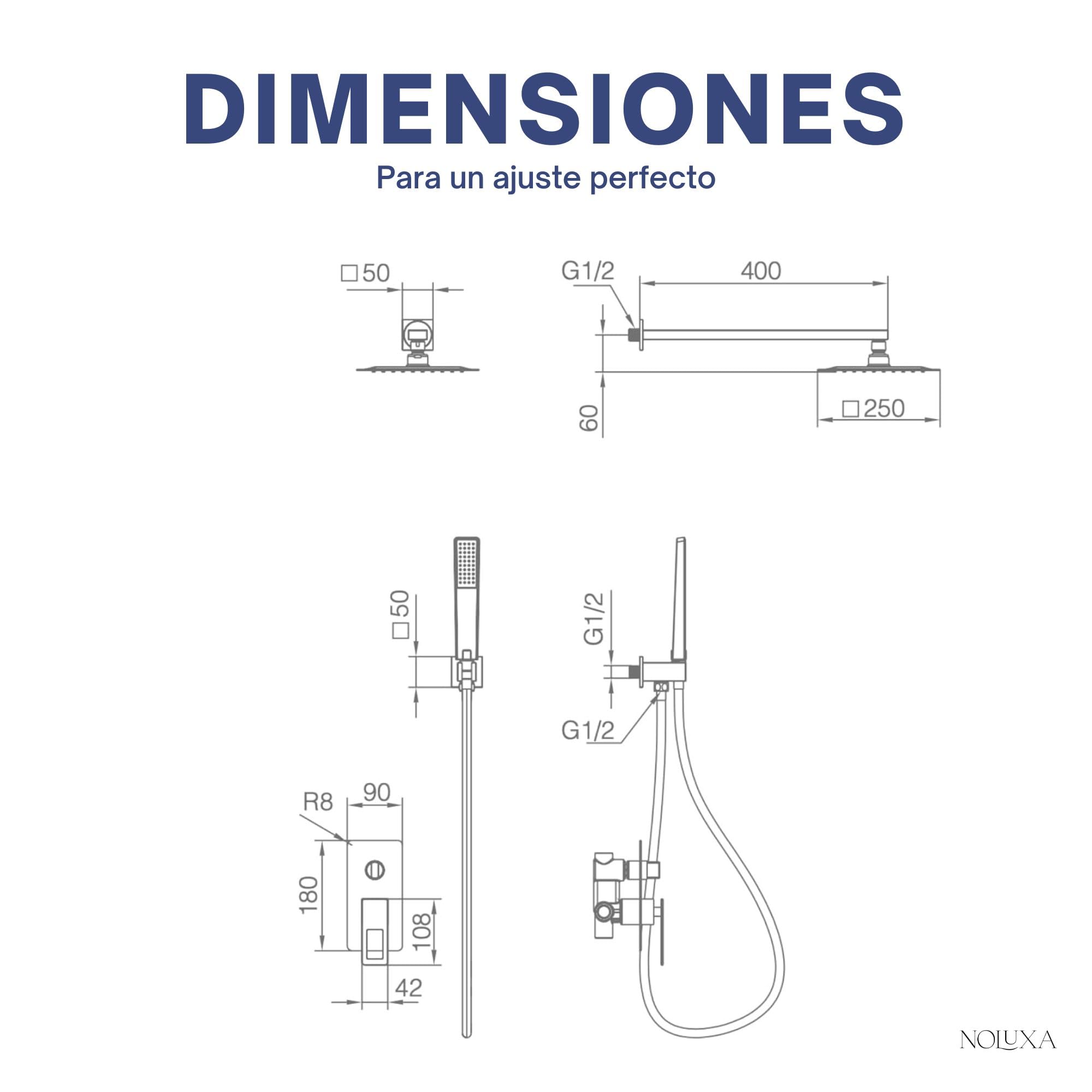 IMEX - Ducha Empotrada Negra Monomando | Conjunto de Grifería Empotrado con Alcachofa y Rociador Antical Efecto Lluvia | Columna Ducha Empotrada en Latón y Acero Inox S.304 | Serie Suecia