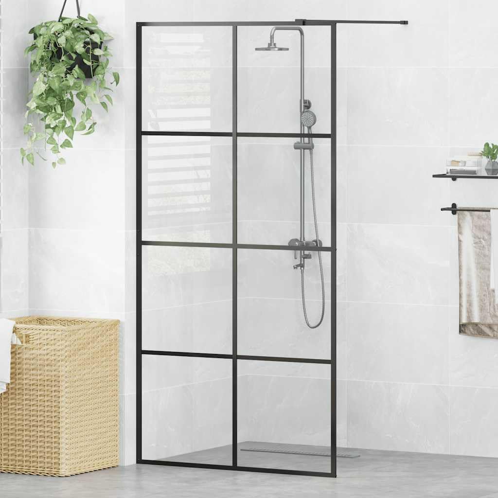 Parete doccia per cabina doccia, 100 x 195 cm, con vetro di sicurezza monolastra da 5 mm e telaio in alluminio, nero trasparente
