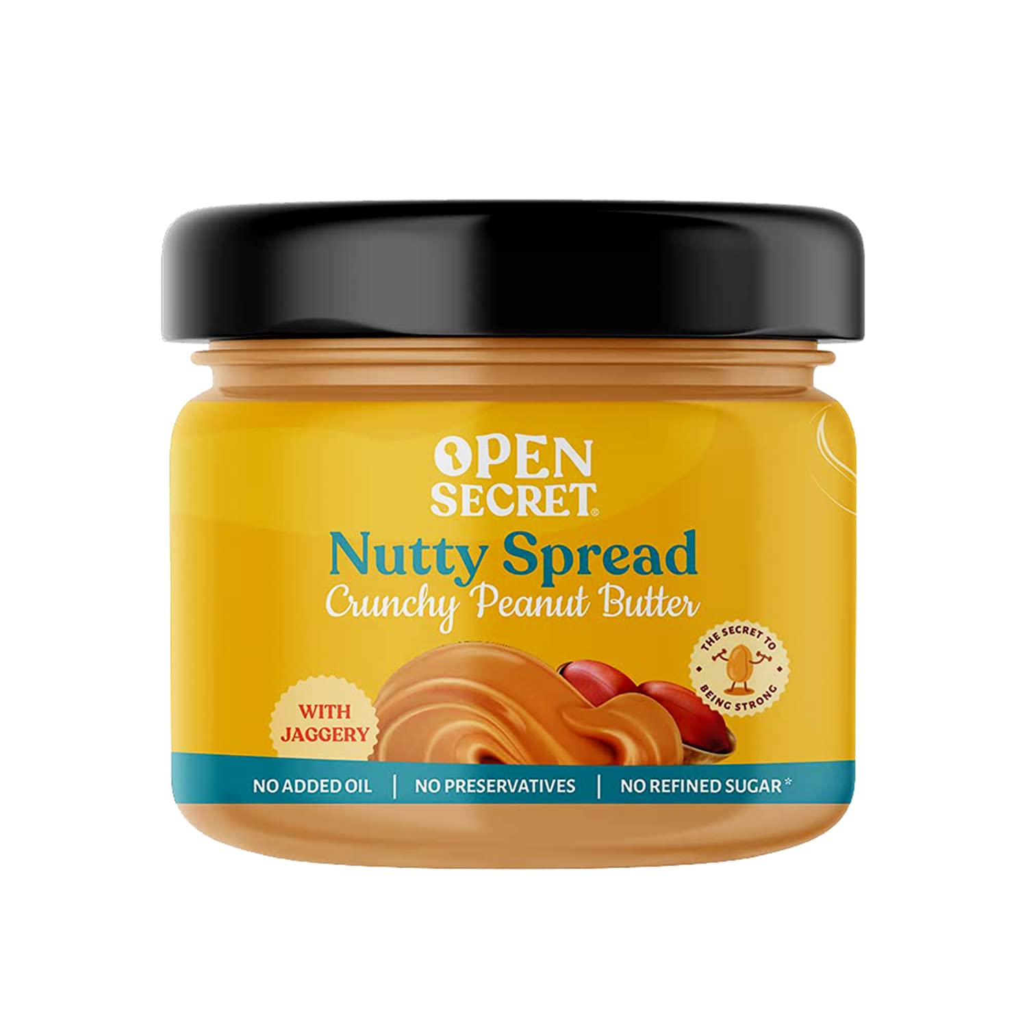 Open Secret Peanut Butter Crunchy | 295g | Unsweetened | 30g Protein | High Protein Peanut Butter, Peanut Butter Unsweetened, Vegan, Cholesterol Free, Zero Trans Fat | Made with Jaggery (Pack of 1)