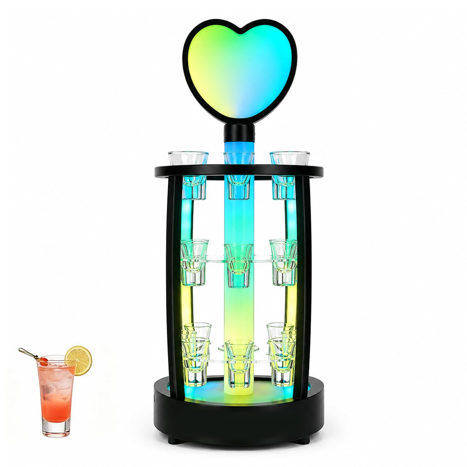 richigblosmum Rechargeable LED Shot Glass Holder, Iron Multi-Layer Cocktail Stand, Glowing Cup Organizer for Bars, Nightclubs, Home Parties, KTV Decor (Glasses Not Included) 24holes