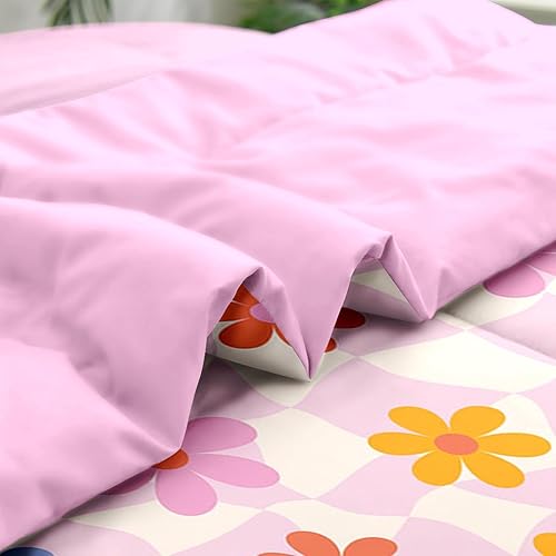 Miniatura 5 de Juego de edredón tamaño individual, ropa de cama retro de 5 piezas para niños y adultos, juego de sábanas con estética hippie para niños con sábana