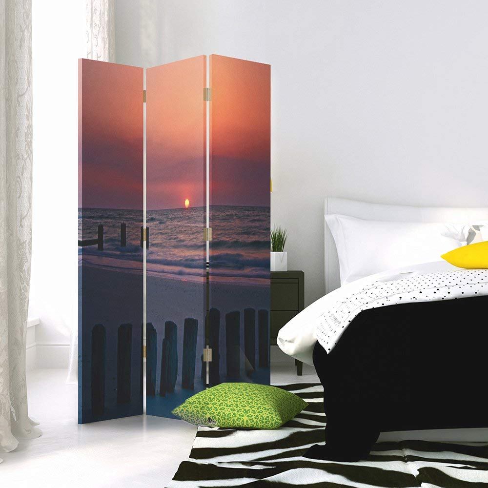 Paravent Plage Cloison de séparatio 3 pans Orange 110x180 cm