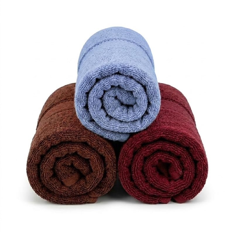Image of TowelWala Premium Hand Towel Soft Absorbent Quick Dry (Brown /Maroon /Blue) | Premium 550 GSM cotton with woven border-quick drying and perfect for bathroom, kitchen, gym, and travel.