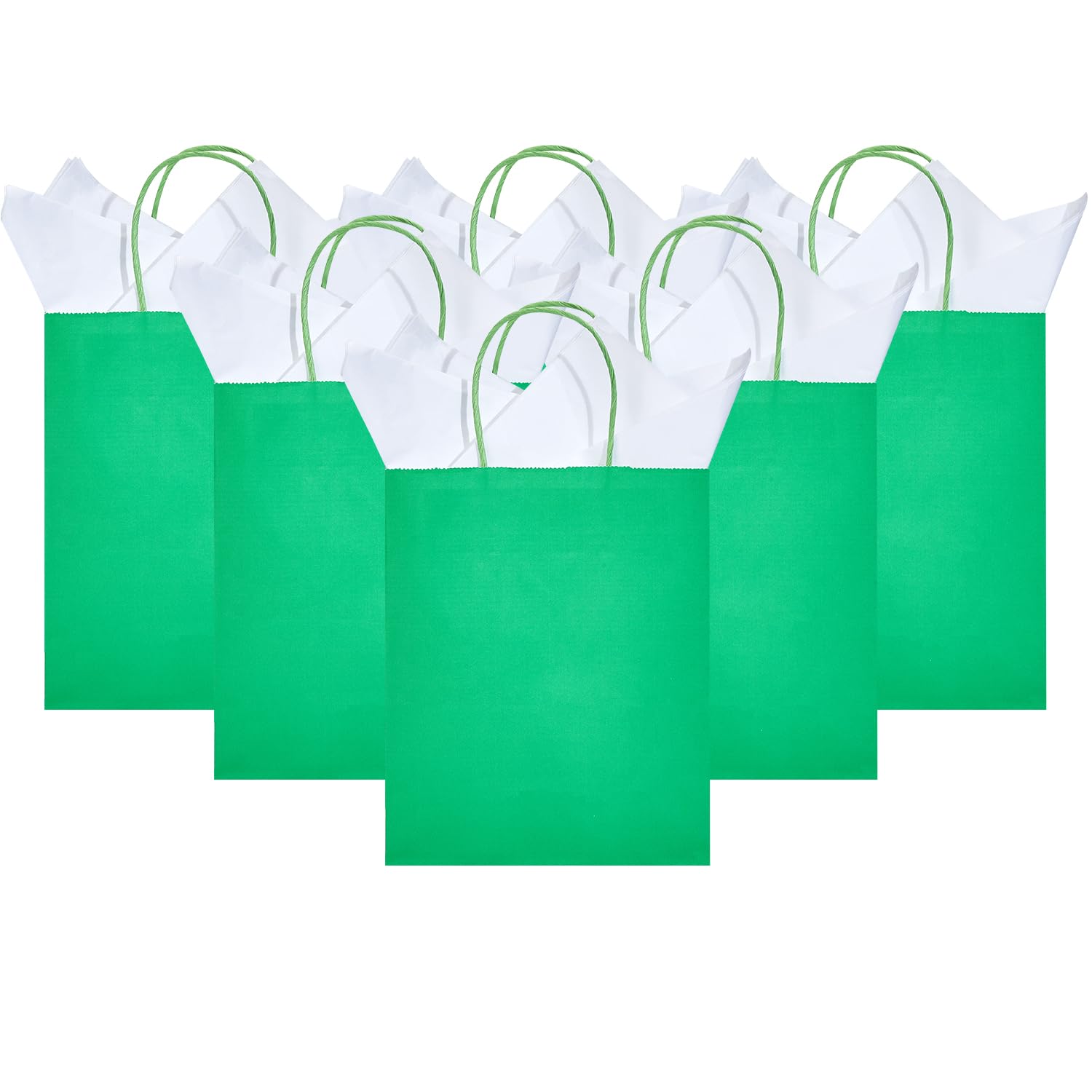 DjinnGlory 50 Pack Medium Size Green Paper Gift Bags with Handles Bulk