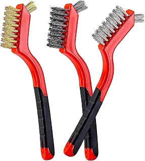 3PCS Wire Brush Set Nylon/Brass/Stainless Steel Bristles with Curved Handle Grip for Rust, Dirt & Paint Scrubbing with Deep Cleaning
