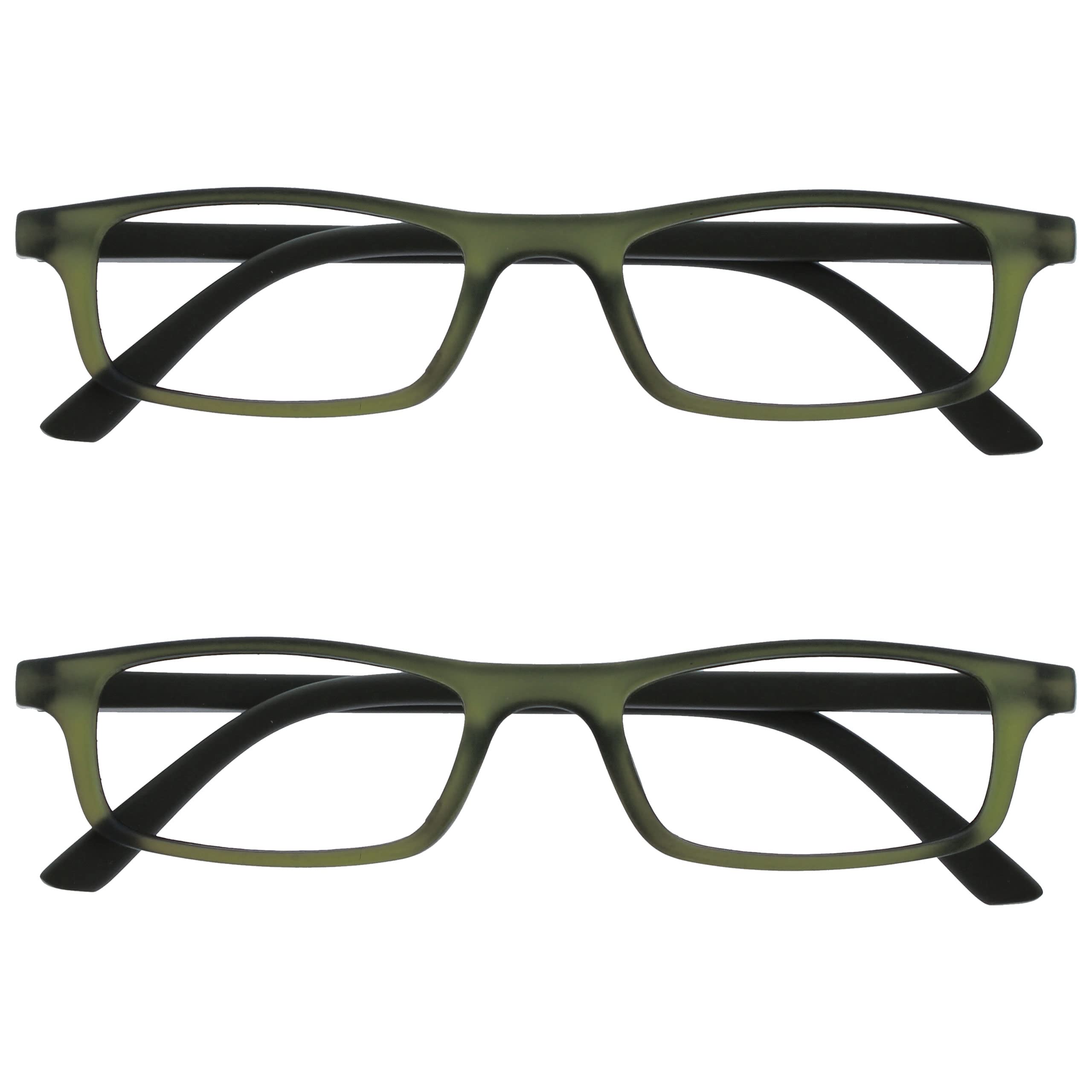 OPULIZE Ted Reading Glasses 2 Pack Narrow Matt Lightweight Frame Transparent Khaki Spring Hinges Scratch Resistant Mens Womens RR17-6 +3.00