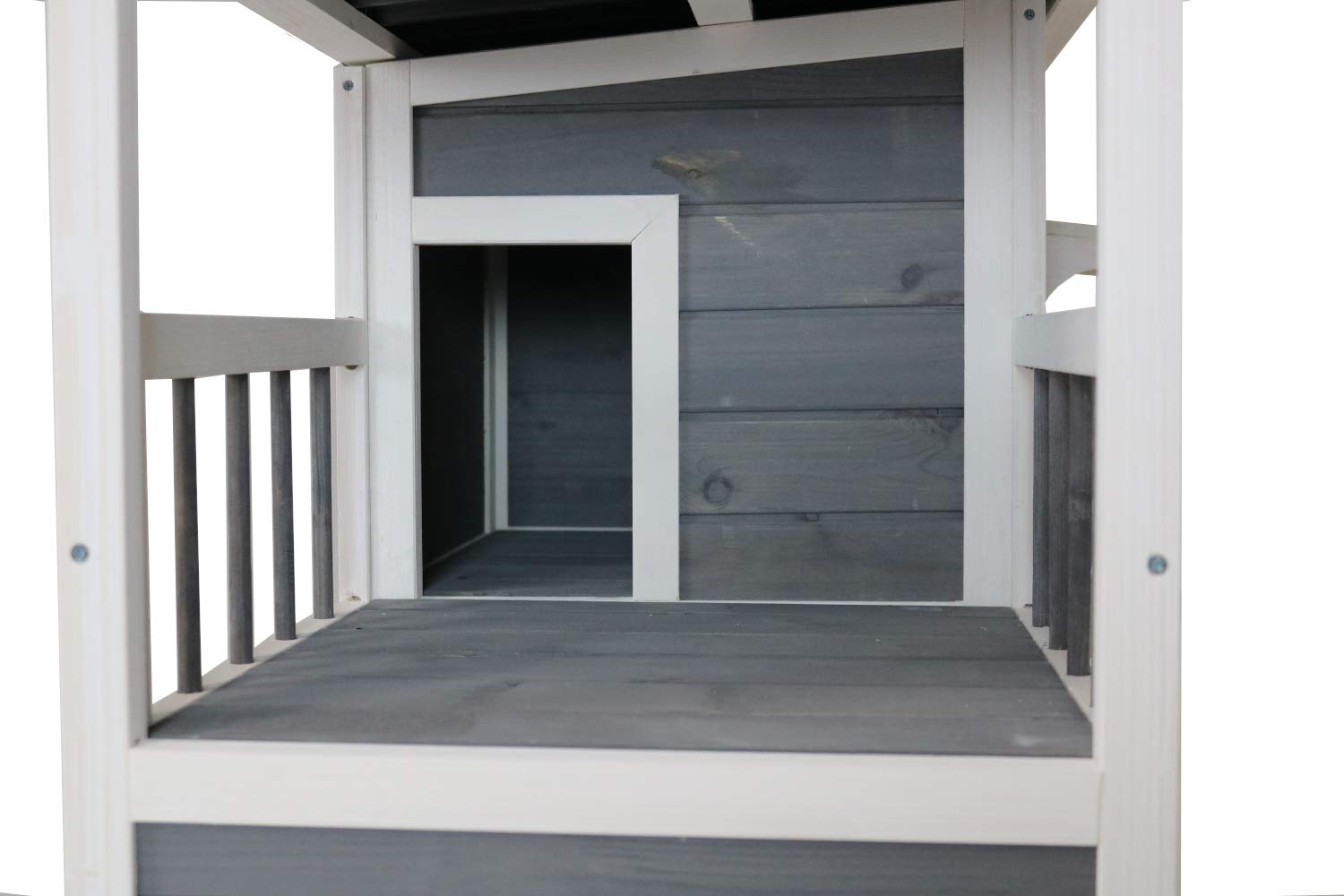Katzenhaus 2 Etagen, Holz, grau-weiß, 87x45x90,5 cm