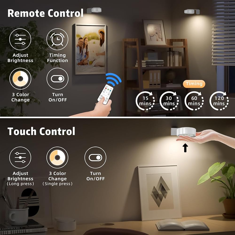 3 Pacchi Luce per Quadri Senza Fili con Telecomando,Magnetic Painting Light,3 Colore Luci per Quadri Senza Fili Ricaricabili con Timer, Luce LED per Quadri a Batteria,perFoto e Ritratti (Bianco)