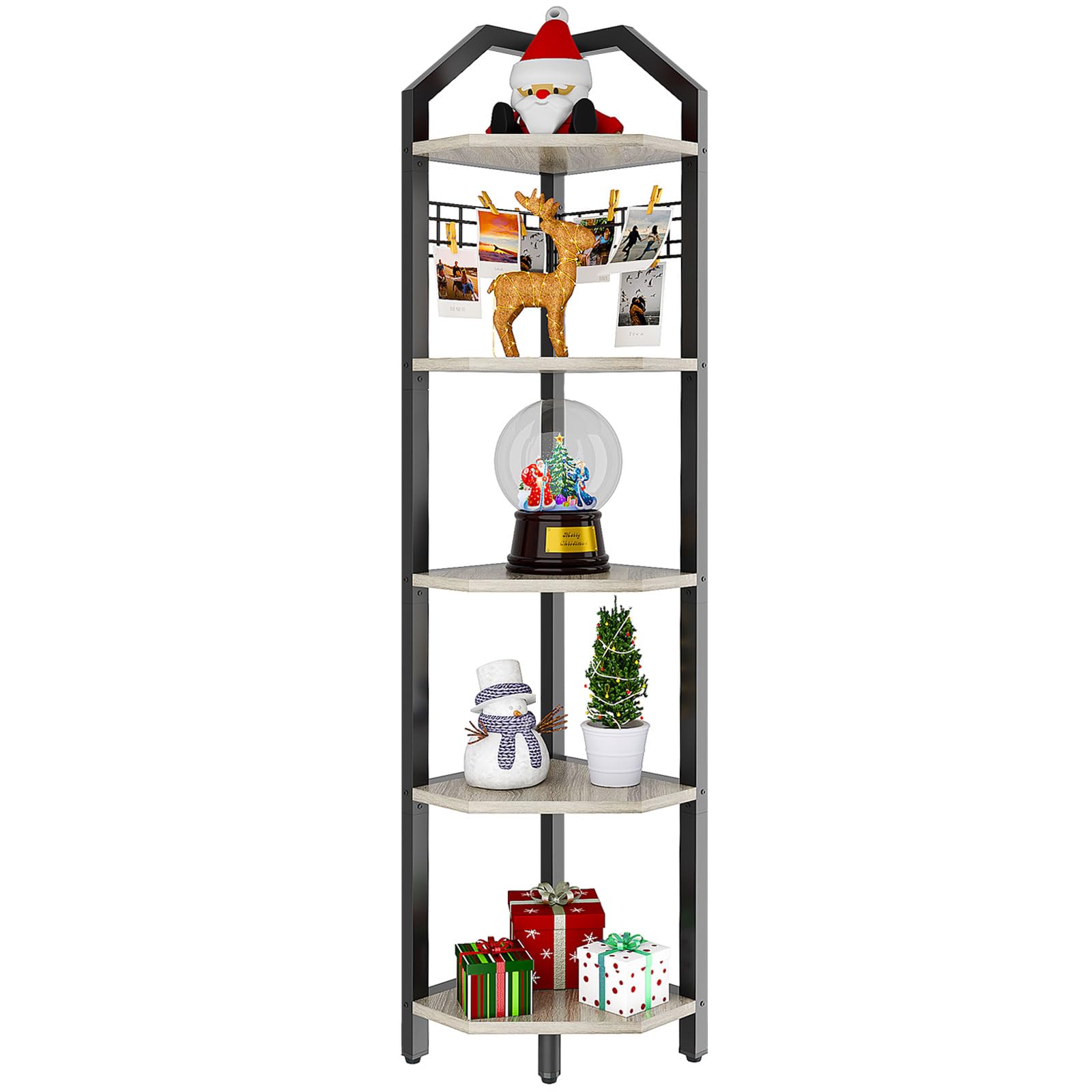 YMYNY 5 Tier Corner Shelf, Height 176CM Storage Shelf Unit Multi-Purpose Bookshelf Plant Stand, for Living Room, Bathroom, Kitchen, Bedroom, Office, Style Industrial Grey HBR006Y