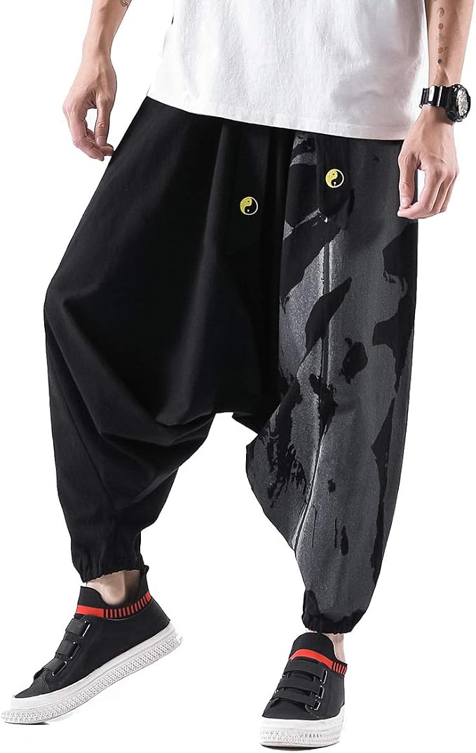 PRIJOUHE Men's Harem Pants, Baggy Wide 