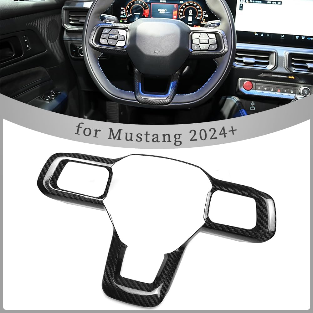 Dry Carbon Fiber Steering Wheel Trim Cover for Ford Mustang S650 GT Dark Horse Ecoboost 2024 2025 2026,for Mustang Steering Wheel Button Cover Interior