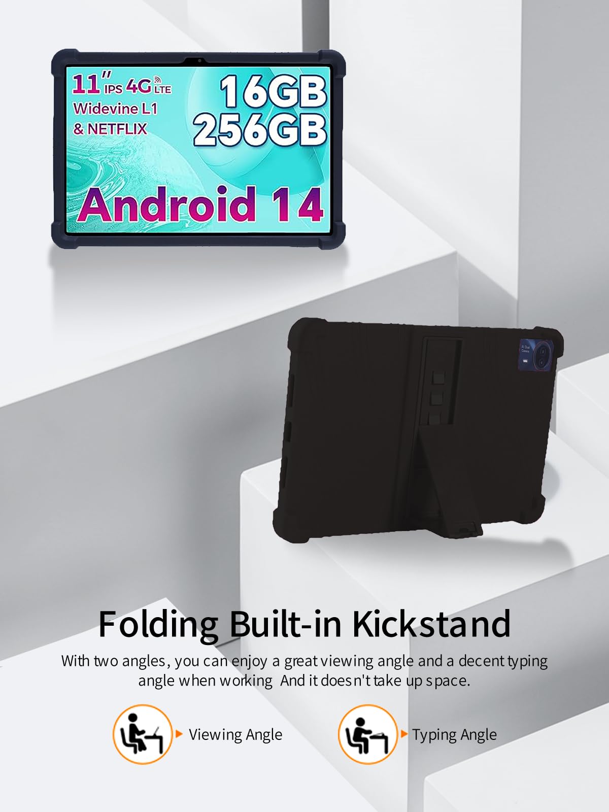 Custodia In Silicone Per Tablet Odea S11 11 Pollici - Blu Scuro, Con Supporto