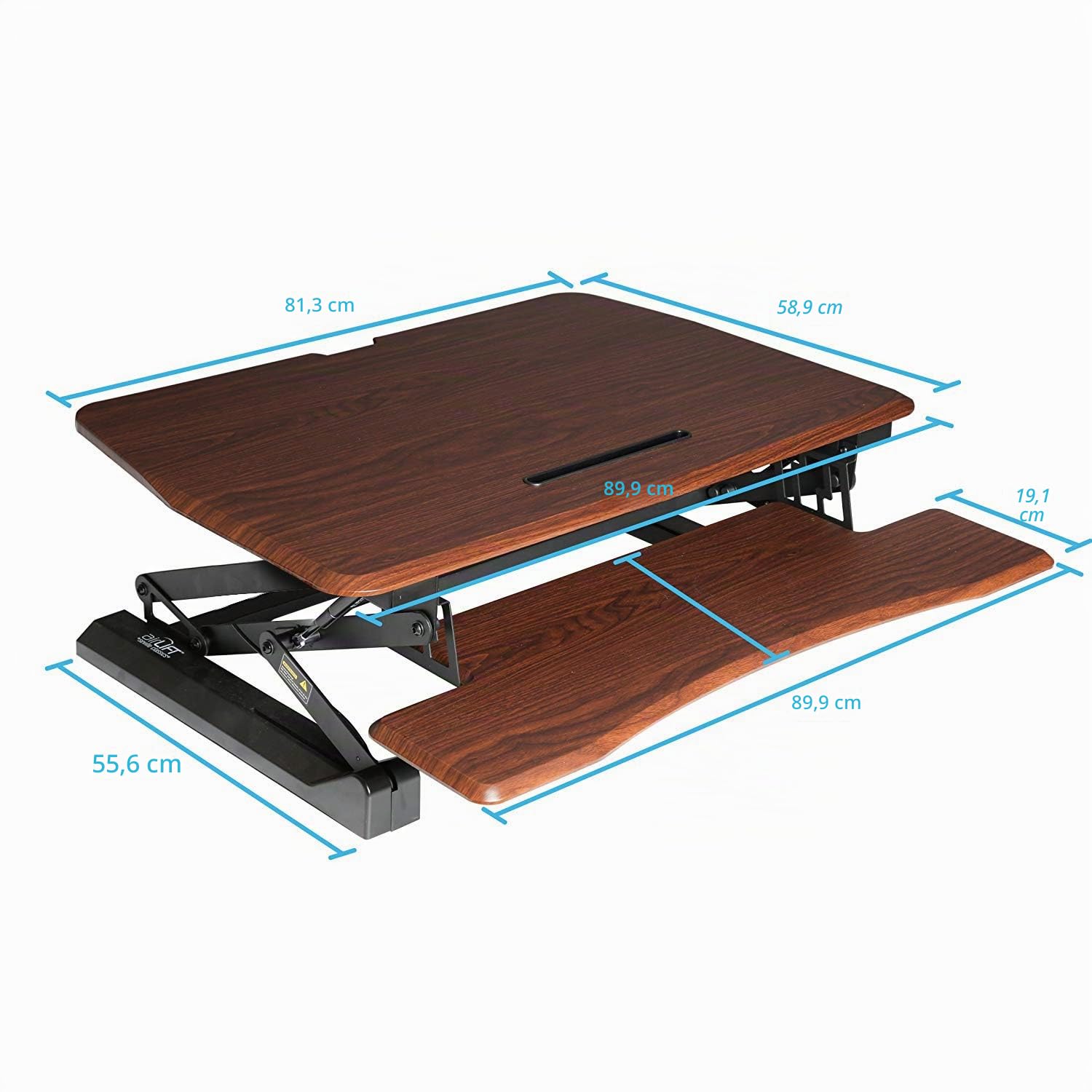 Seville Classics OFF65840 Tavolo da Lavoro Regolabile in Altezza, Metallo Legno, Noce, 90 cm x 59-69 cm x 15 bis 48.5 cm - Stand Scrivania con Altezza Regolabile