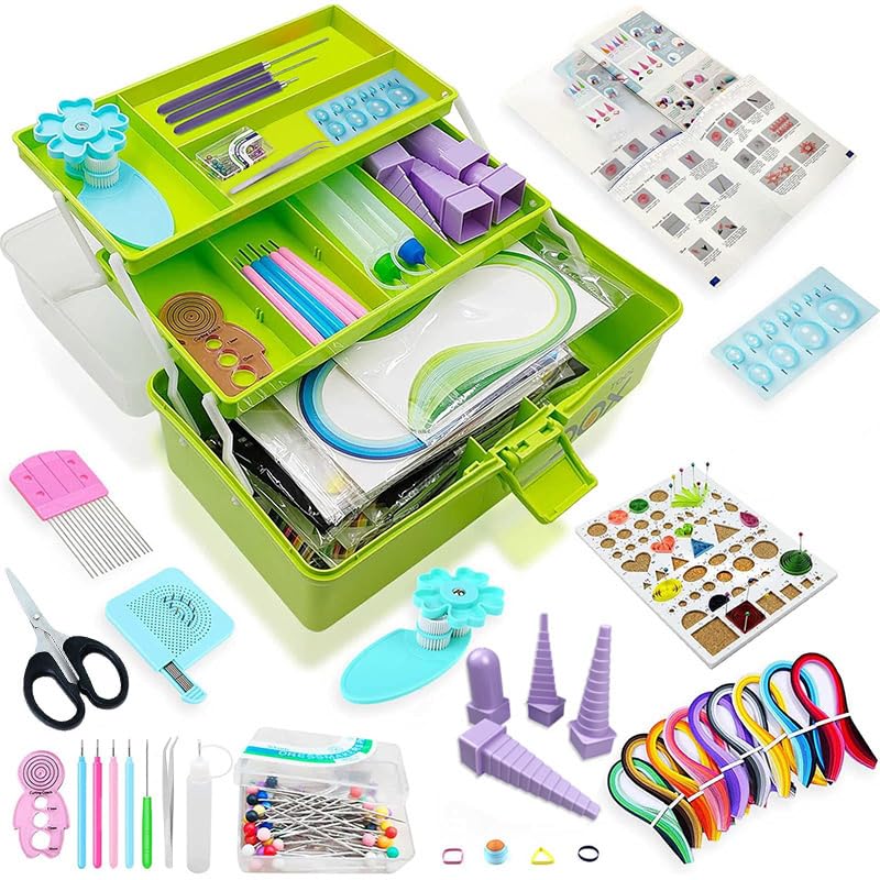 Syzopq Paper Quilling Kit for Beginners and Adults with Quilling Instructions Storage Box (Green Box)