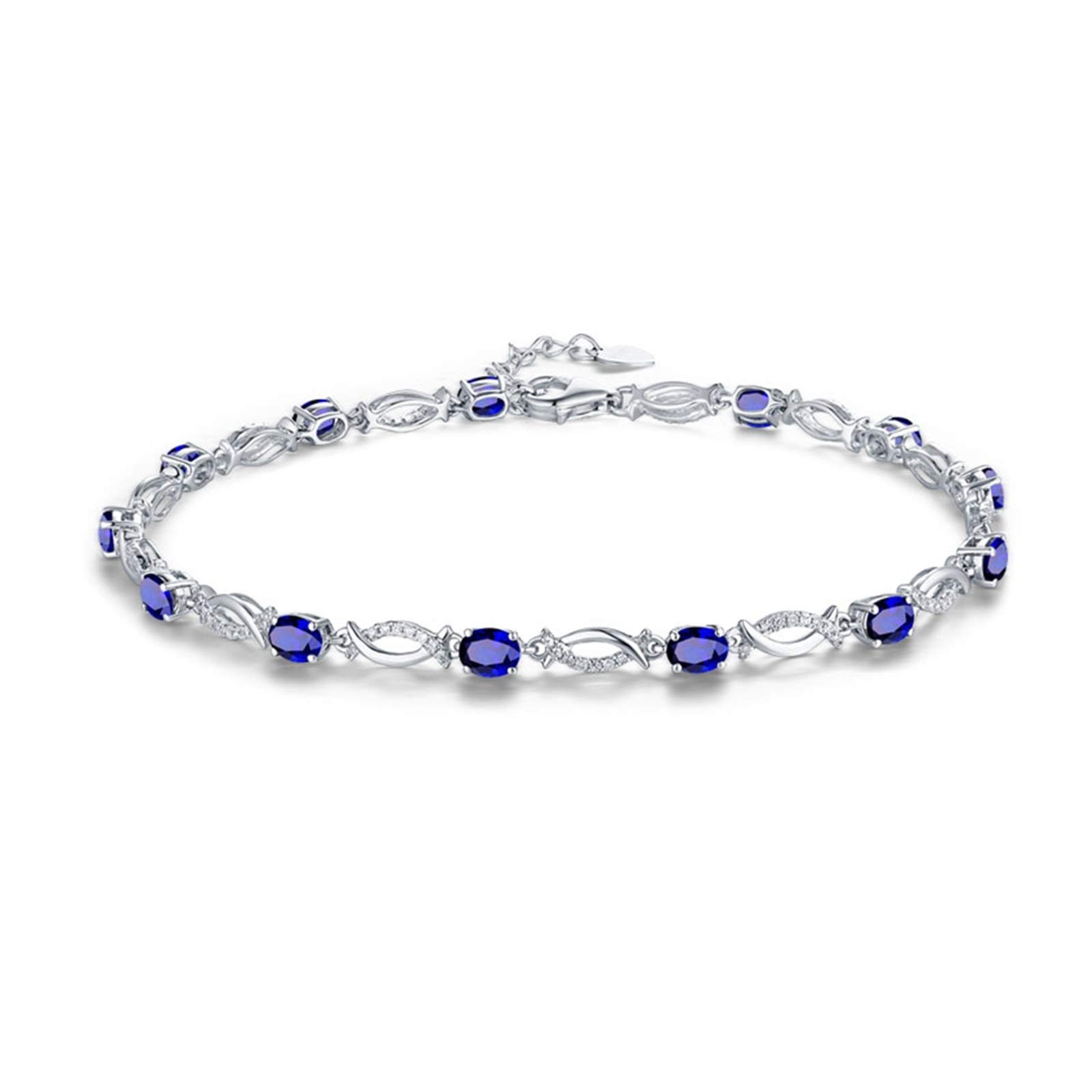 ZH1YFD Pulsera de Mujer Oro Blanco 18K, Eslabón de Barra con Zafiro 2.68ct Pulsera de Boda para Mujer 16+2CM