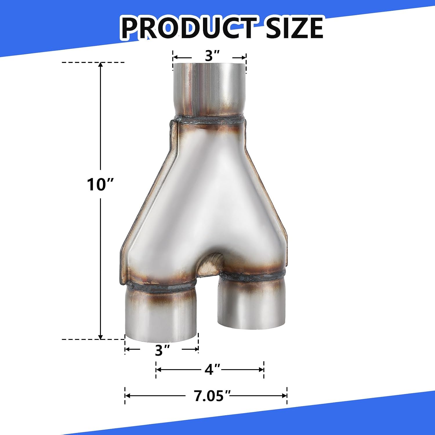 409 Stainless Steel Diesel 3''inlet/3''outlet Exhaust Y-Pipe, 3 Inch Single/3 Inch ID Dual Pipe 10" Overall Length
